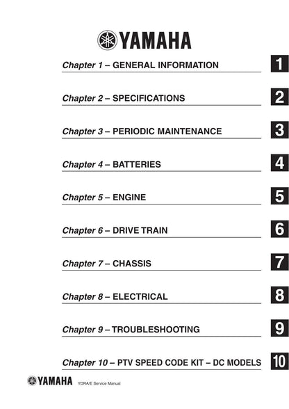 Yamaha YDRA YDRE Golf Cart Service Manual | 2016-2020 - sample page 5