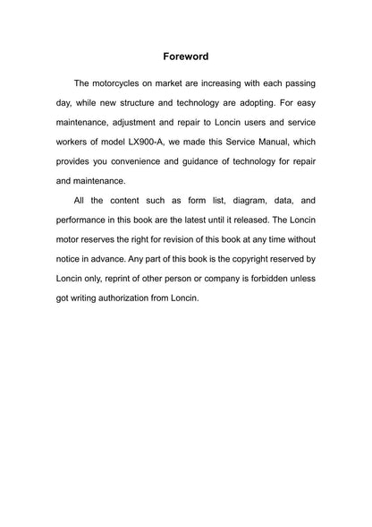 Loncin LX900-A Motorcycle Service Manual | 2024-2026 - sample page 6