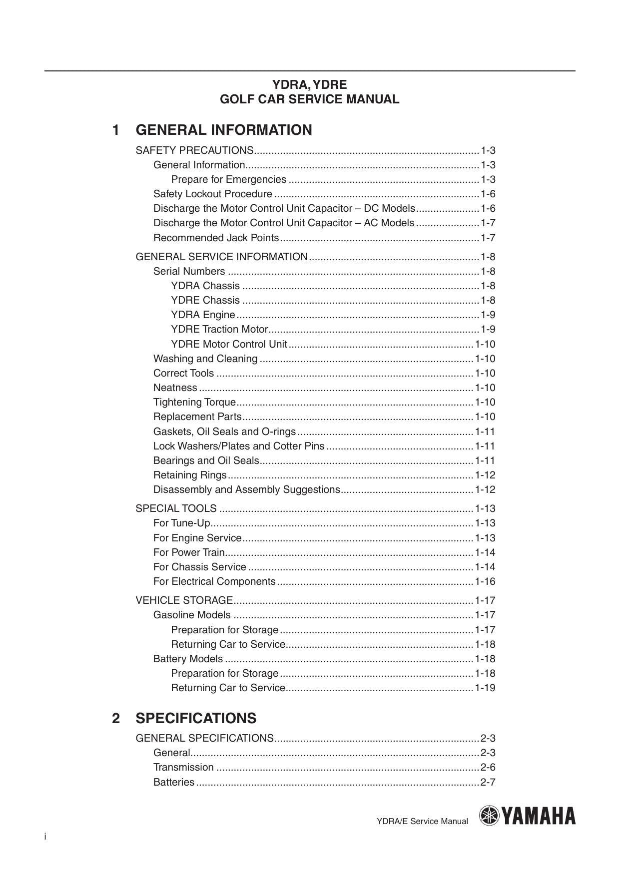 Yamaha YDRA YDRE Golf Cart Service Manual | 2016-2020 - sample page 6