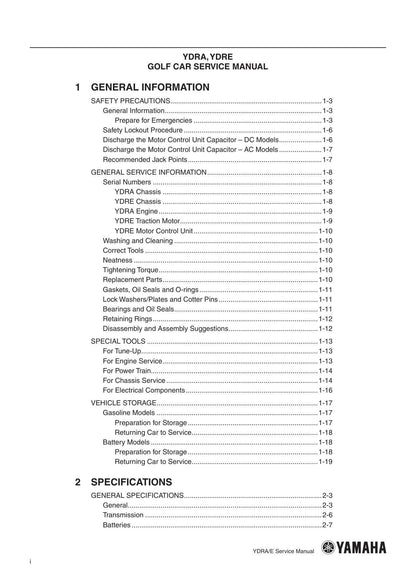 Yamaha YDRA YDRE Golf Cart Service Manual | 2016-2020 - sample page 6