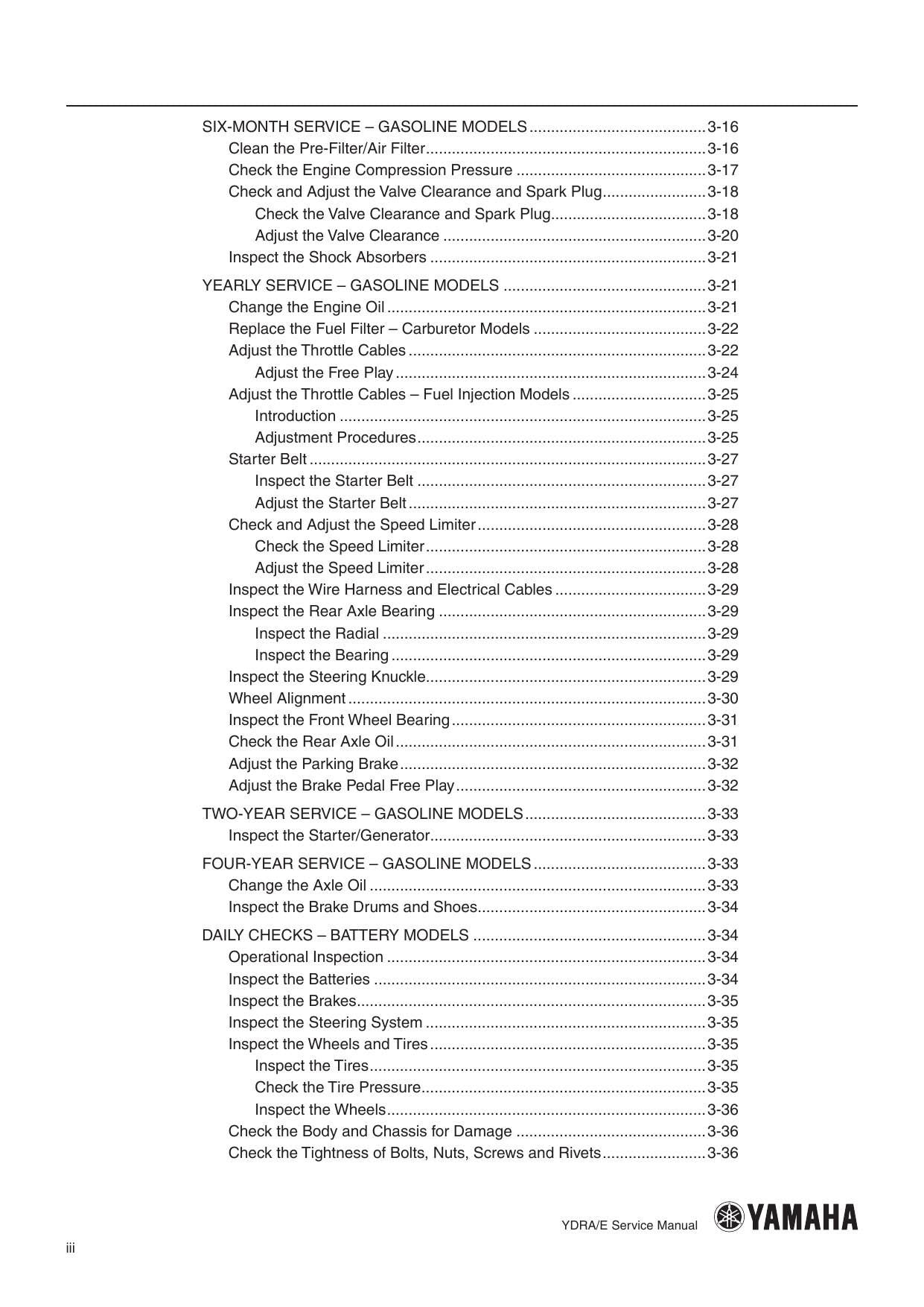 Yamaha YDRA YDRE Golf Cart Service Manual | 2016-2020 - sample page 8
