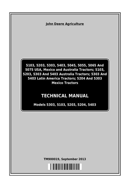 John Deere 5103 5203 5303 5403 5204 Tractor Service Manual | 2013-2017 - sample page 1