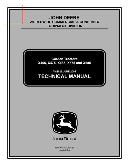 John Deere X465 X475 X485 X575 X585 Garden Tractor Service Manual | 2004-2008 - sample page 1