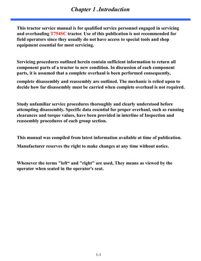 TYM T754 Power Shuttle Tractor Service Manual | 2015-2019 - sample page 6