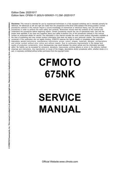 CFMOTO 675NK Motorcycle Service Manual | 2024-2026 - sample page 1