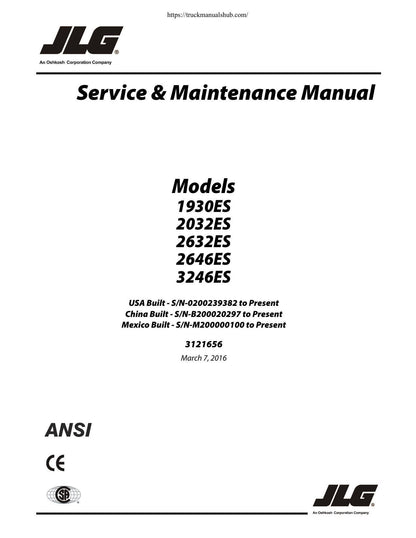 JLG 1930 2032 2632 2646 3246 ES Construction Equipment Service Manual | 2014-2020 - sample page 1
