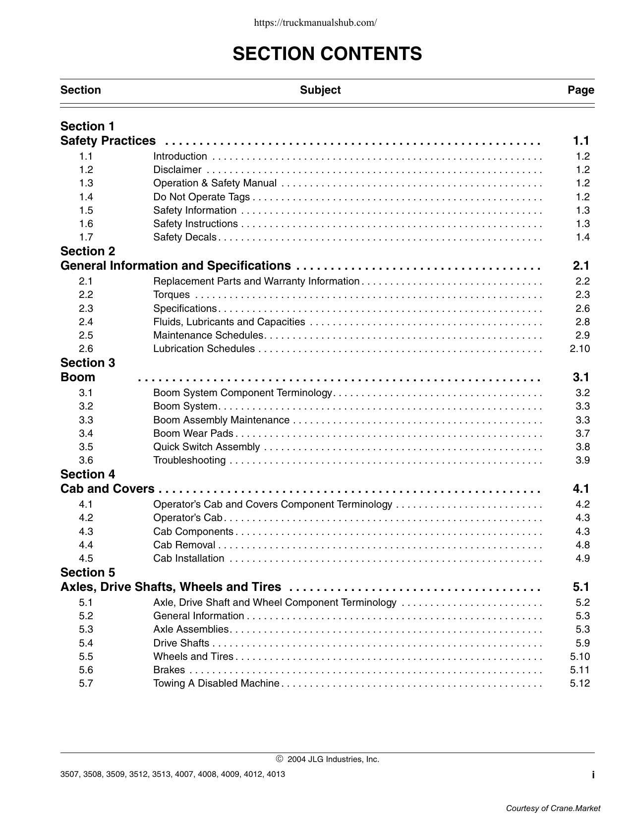 JLG 3507 3508 3509 3512 3513 4007 4008 4009 4012 4013 Telehandler Service Manual | 2003-2007 - sample page 3