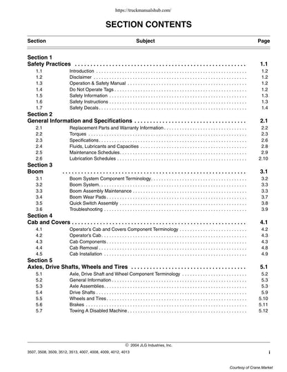 JLG 3507 3508 3509 3512 3513 4007 4008 4009 4012 4013 Telehandler Service Manual | 2003-2007 - sample page 3