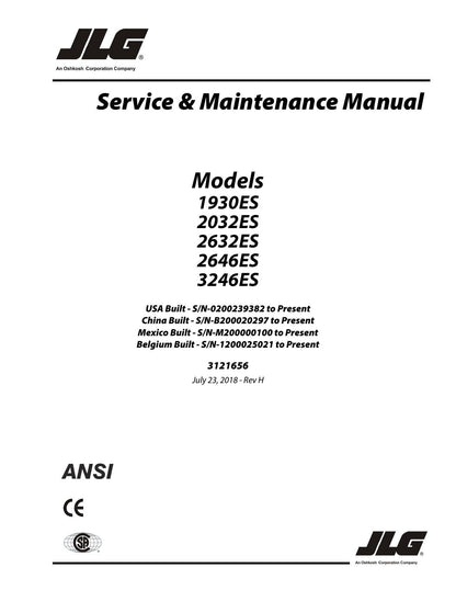 JLG 1930ES 2032ES 2632ES 2646ES 3246ES Scissor Lift Service Manual | 2014-2018 - sample page 1