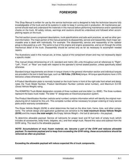 Komatsu 830E Serial A30708-A30732 Dump Truck Service Manual - sample page 4