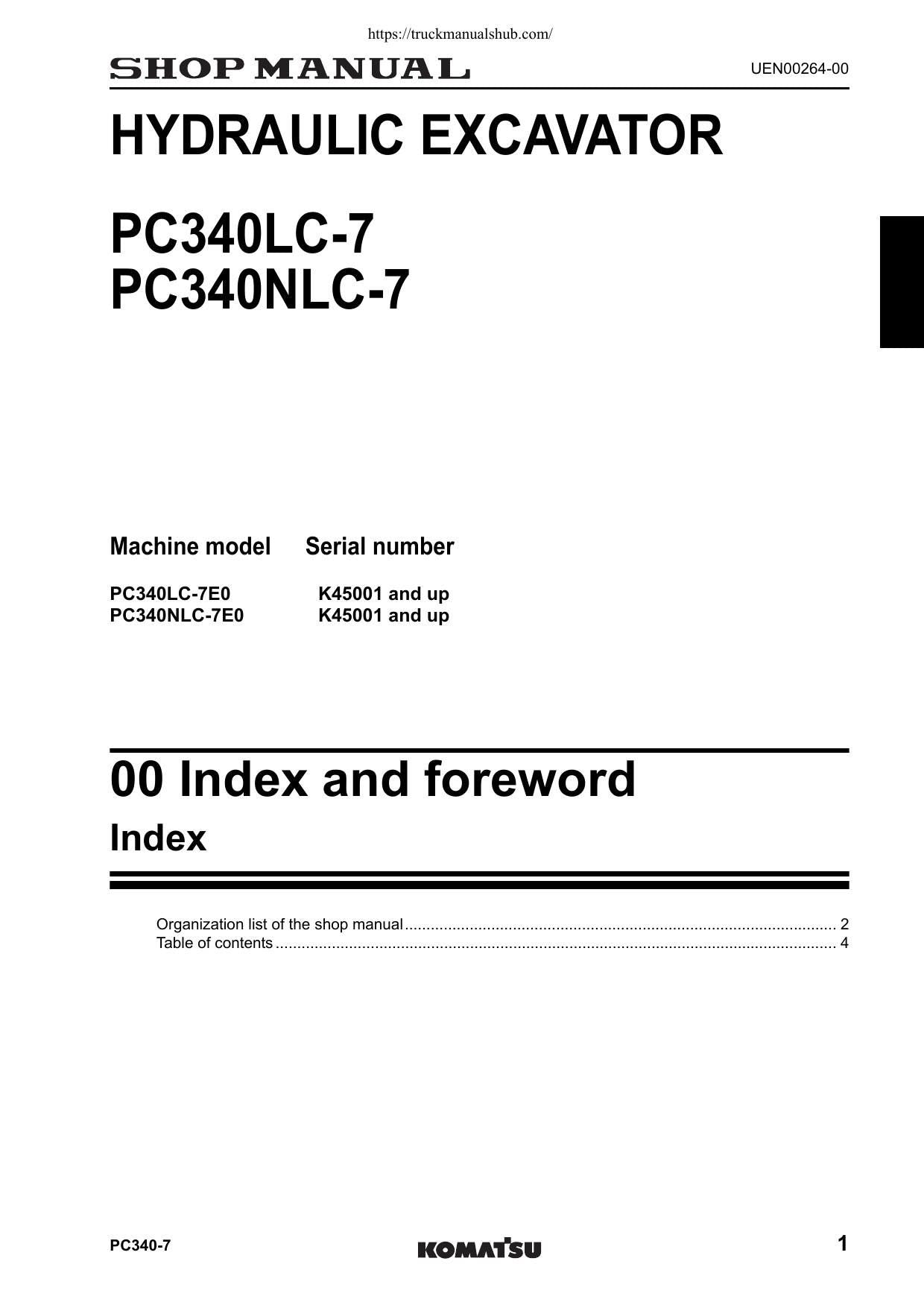 Komatsu Galeo PC340LC-7 PC340NLC-7 Excavator Service Manual | 2006-2010 - sample page 6