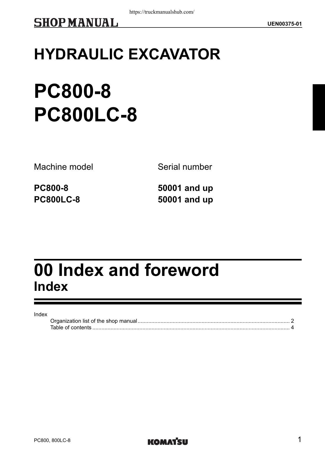 Komatsu Galeo PC800 PC800LC-8 Excavator Service Manual | 2006-2010 - sample page 4