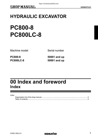 Komatsu Galeo PC800 PC800LC-8 Excavator Service Manual | 2006-2010 - sample page 4