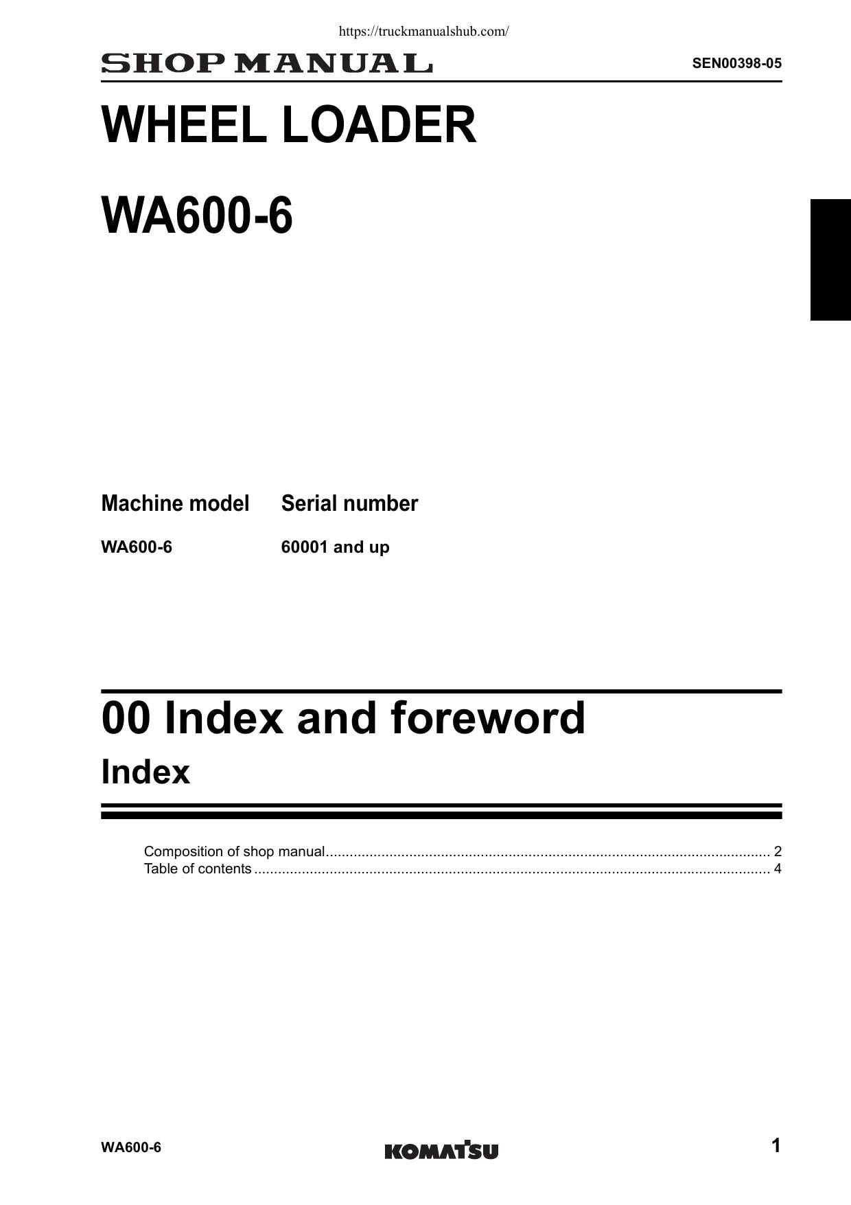Komatsu Galeo WA600-6 Wheel Loader Service Manual | 2006-2010 - sample page 4