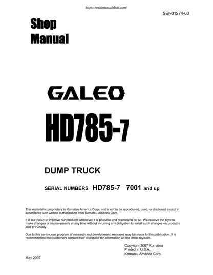 Komatsu HD785-7 Dump Truck Service Manual | 2007-2011 - sample page 1