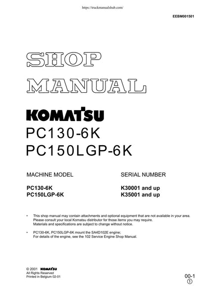 Komatsu PC130-6K PC150LGP-6K Excavator Service Manual | 2001-2005 - sample page 1
