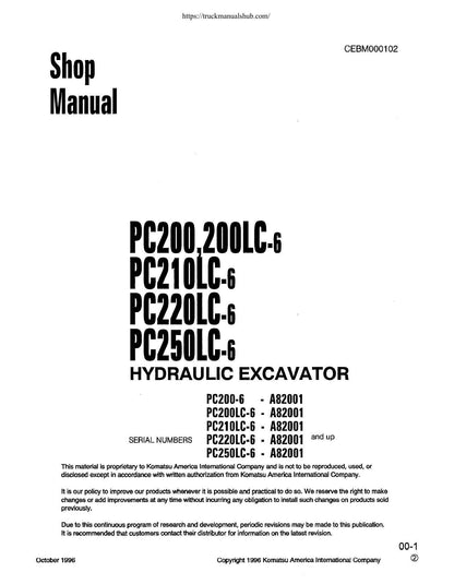 Komatsu PC200 PC210 PC220 PC250 Excavator Service Manual | 1996-2000 - sample page 1