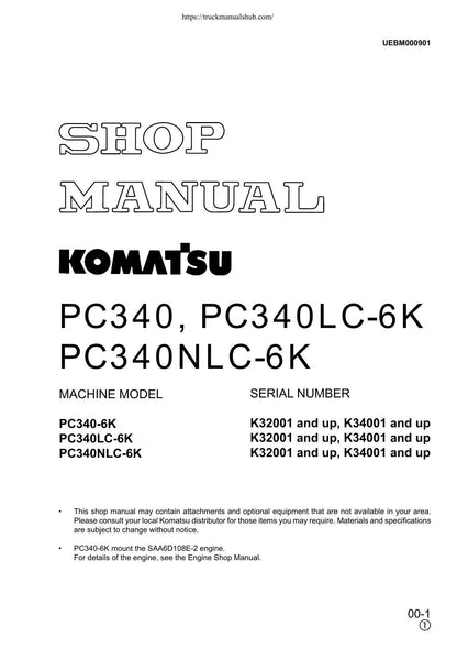 Komatsu PC340 PC340LC PC340NLC-6K Excavator Service Manual - sample page 1