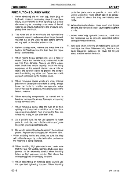 Komatsu PW160-7H Wheeled Excavator Service Manual | 2006-2010 - sample page 6