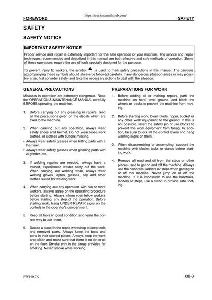 Komatsu PW160-7K Wheeled Excavator Service Manual | 2004-2008 - sample page 6