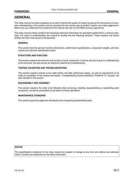 Komatsu PW160-7K Wheeled Excavator Service Manual | 2004-2008 - sample page 8