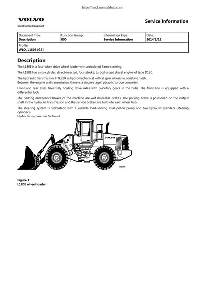 Volvo L180E Wheel Loader Service Manual | 2014-2018 - sample page 2