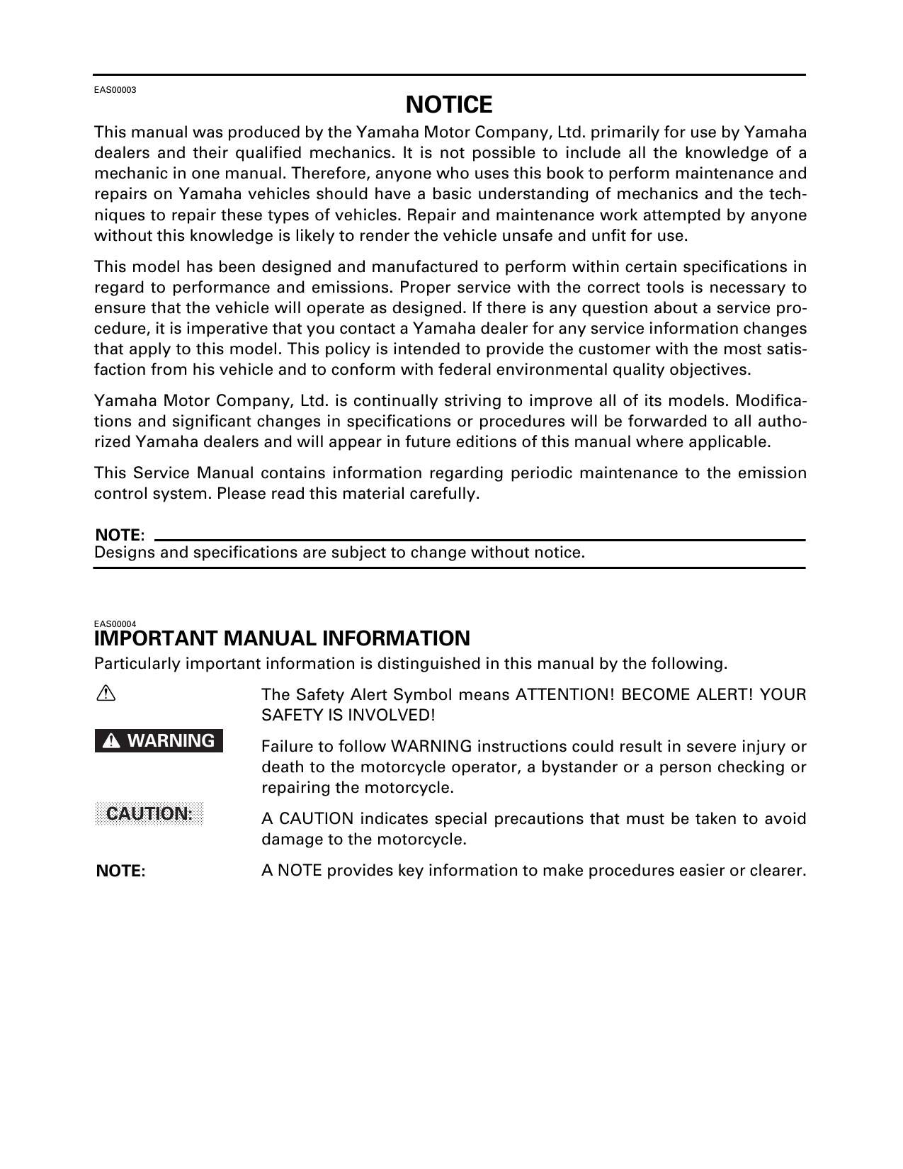 Yamaha XV16AL XV16ALC XV16ATL XV16ATLC Motorcycle Service Manual | 1998-2002 - sample page 6
