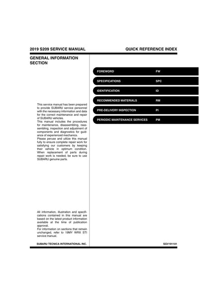 Subaru S209 WRX STI Motorcycle Service Manual | 2019-2023 - sample page 1