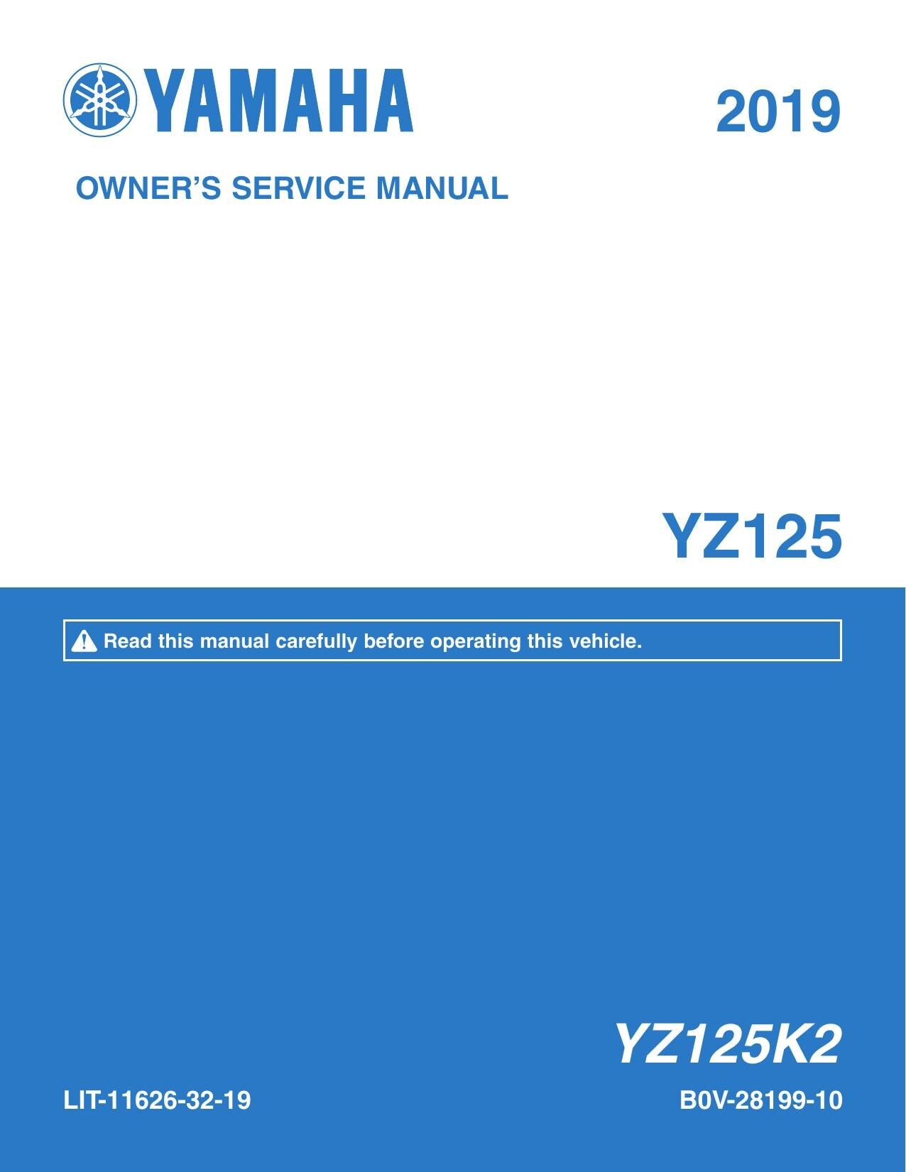 Yamaha YZ125 Motorcycle Service Manual | 2019-2023 - sample page 1