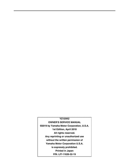 Yamaha YZ125 Motorcycle Service Manual | 2019-2023 - sample page 9