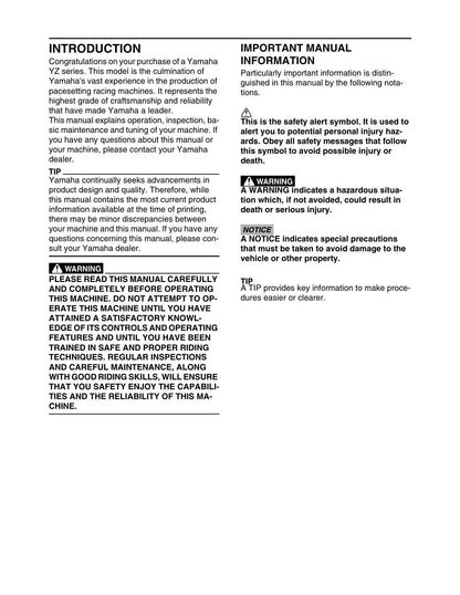 Yamaha YZ125 Motorcycle Service Manual | 2019-2023 - sample page 5