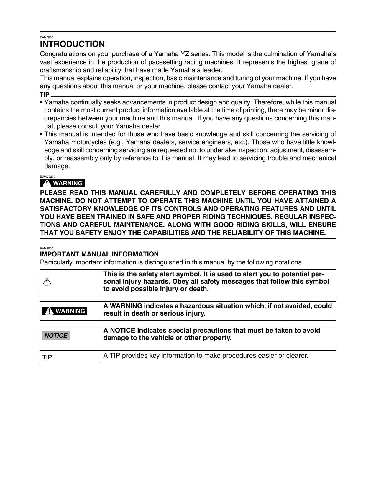 Yamaha YZ250FX Dirt Bike Motorcycle Service Manual | 2019-2023 - sample page 5