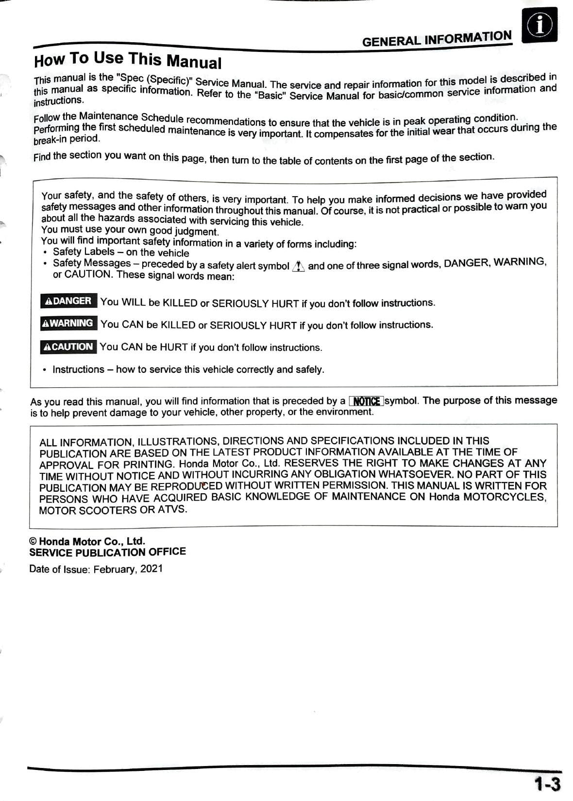 Honda Grom 125 Motorcycle Service Manual | 2022-2026 - sample page 8