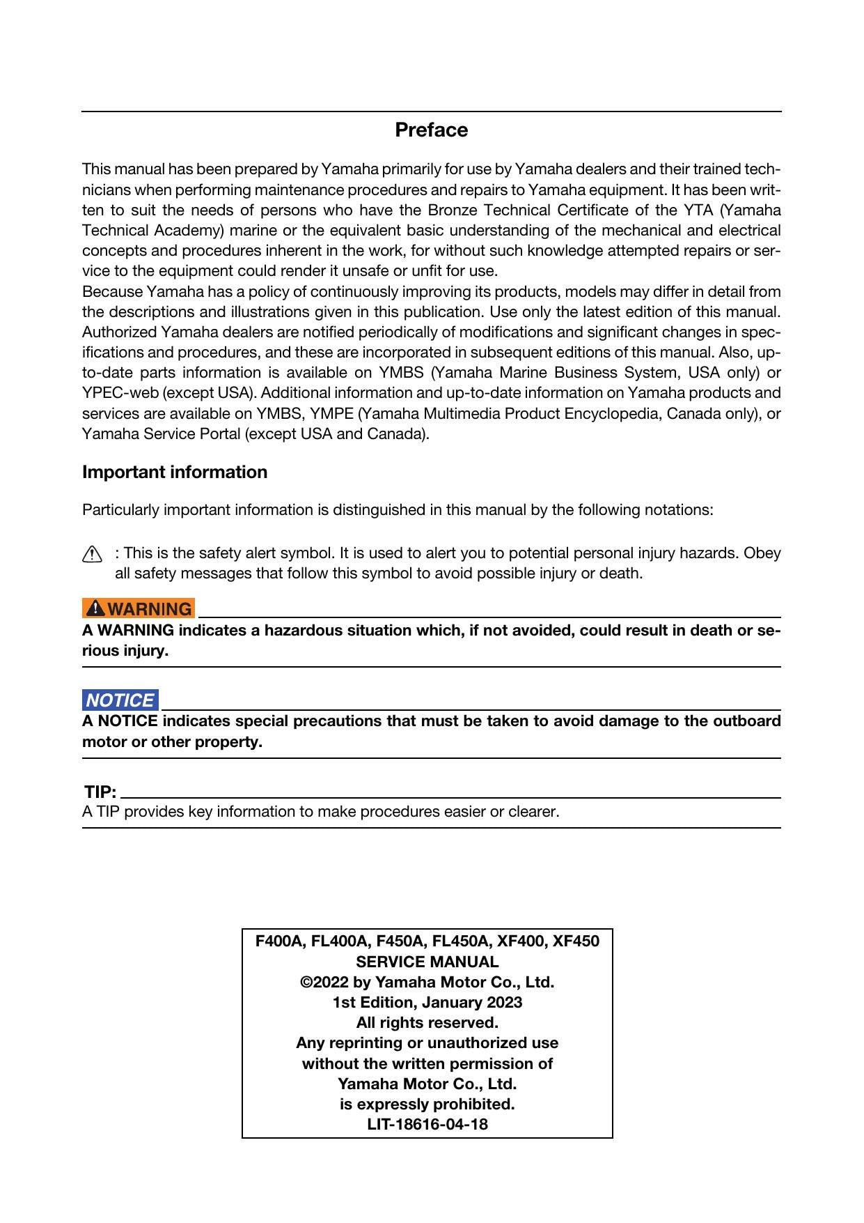 Yamaha F400A F450A XF400 XF450 Outboard Service Manual | 2023-2026 - sample page 6