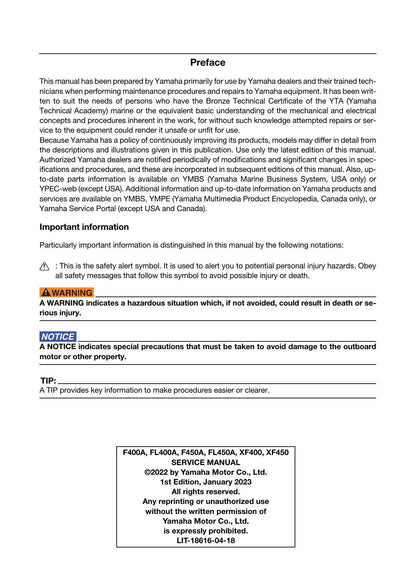 Yamaha F400A F450A XF400 XF450 Outboard Service Manual | 2023-2026 - sample page 6