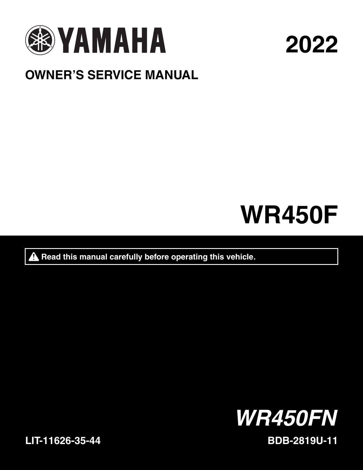 Yamaha WR450F Motorcycle Service Manual | 2022-2026 - sample page 1