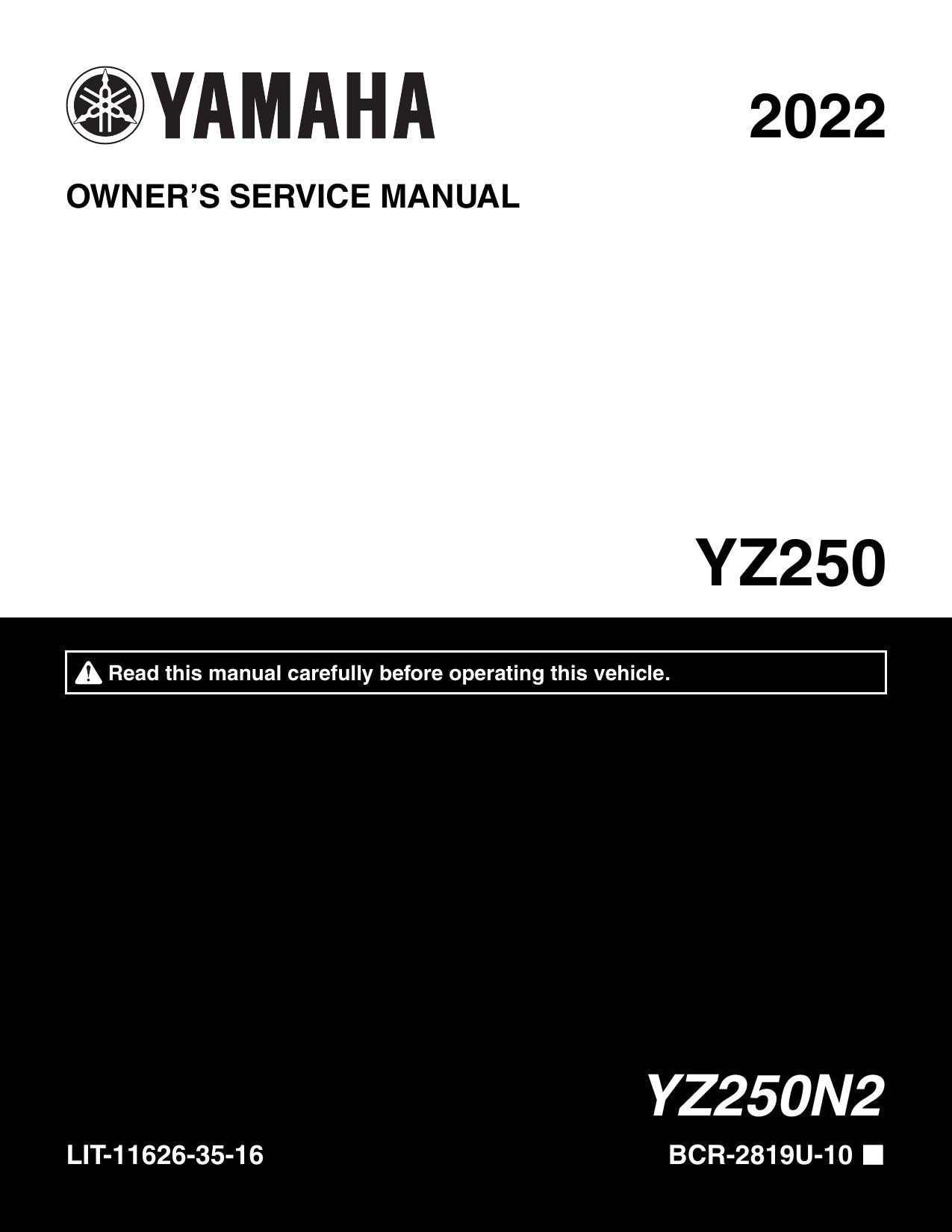 Yamaha YZ250 Motorcycle Service Manual | 2022-2026 - sample page 1
