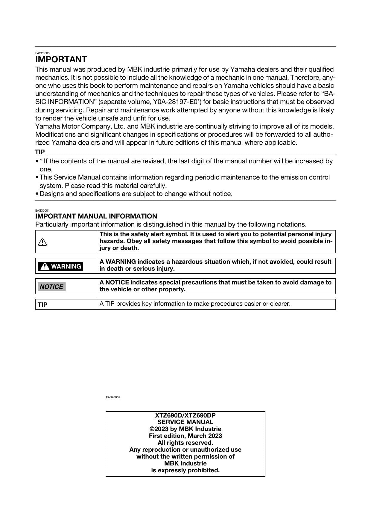 Yamaha Tenere 700 Motorcycle Service Manual | 2023-2026 - sample page 5