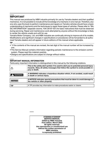 Yamaha Tenere 700 Motorcycle Service Manual | 2023-2026 - sample page 5