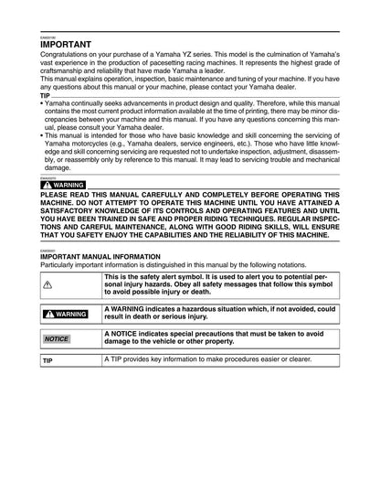 Yamaha YZ450F YZ450FP Motorcycle Service Manual | 2023-2026 - sample page 6