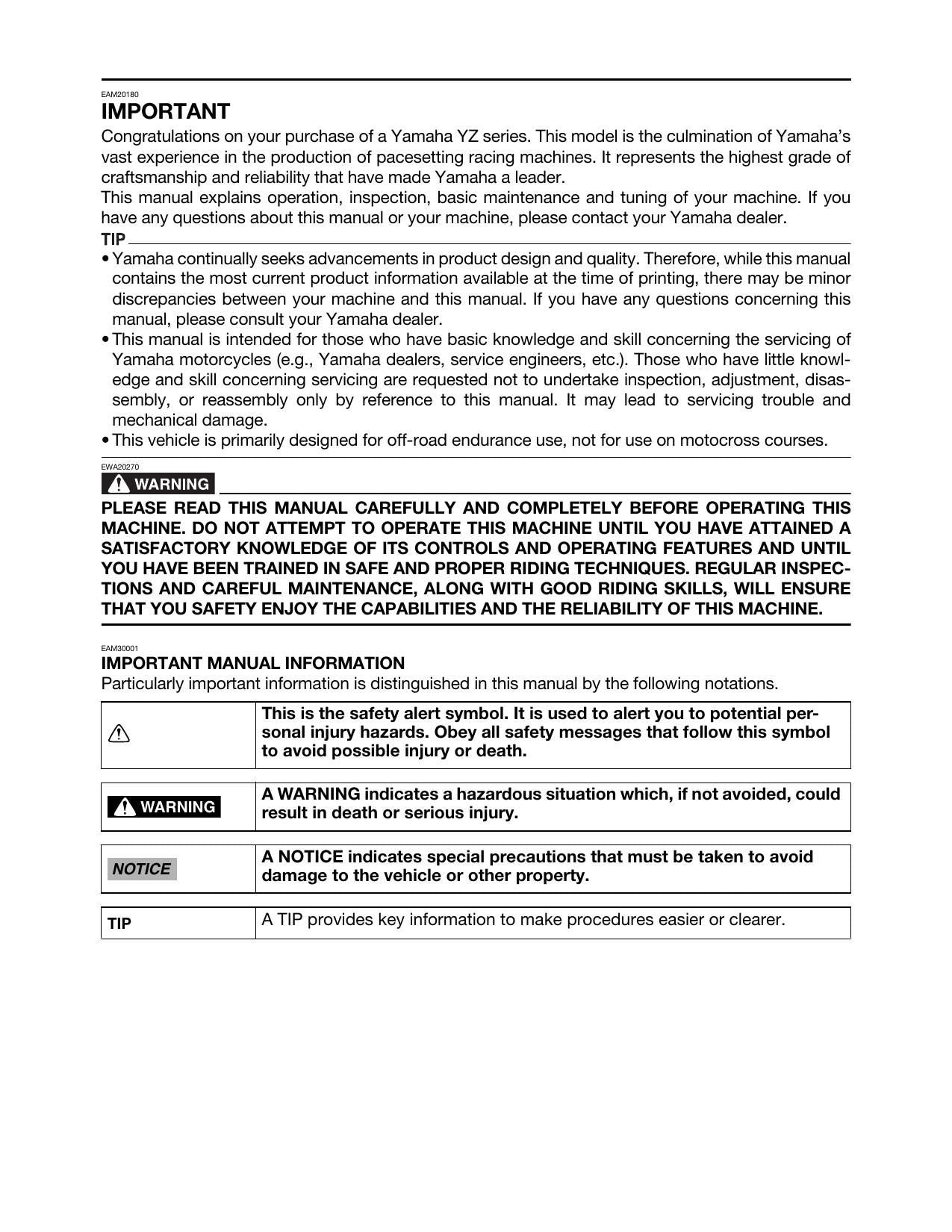 Yamaha YZ250FX Motorcycle Service Manual | 2024-2028 - sample page 5