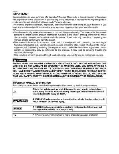 Yamaha YZ250FX Motorcycle Service Manual | 2024-2028 - sample page 5
