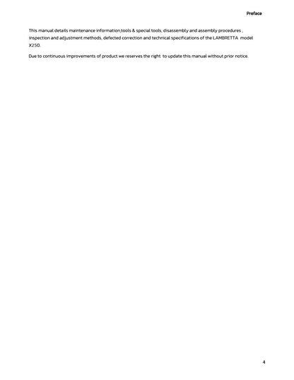 Lambretta X250 Motorcycle Service Manual | 2024-2026 - sample page 8