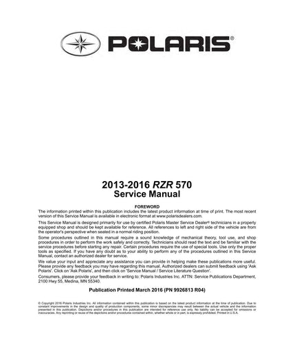 Polaris RZR 570 UTV Service Manual | 2013-2016 - sample page 4