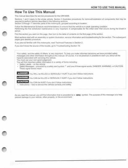Honda CRF450R Motorcycle Service Manual | 2009-2016 - sample page 7