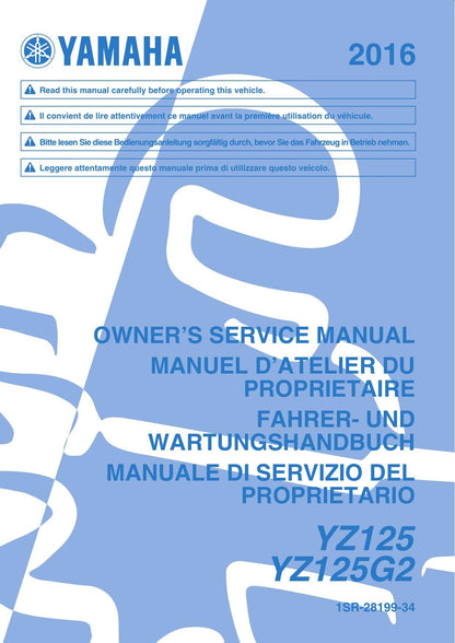 Yamaha YZ125 YZ125G2 Motorcycle Service Manual | 2016-2020 - sample page 1