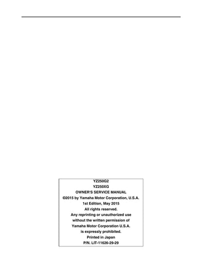 Yamaha YZ250 Motorcycle Service Manual | 2016-2020 - sample page 9