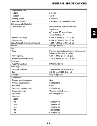 Yamaha YZ250 Motorcycle Service Manual | 2016-2020 - sample page 7