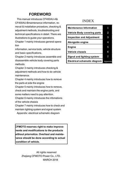CFMOTO CForce 520 CF500AU-7A 7C ATV Service Manual | 2018-2022 - sample page 5