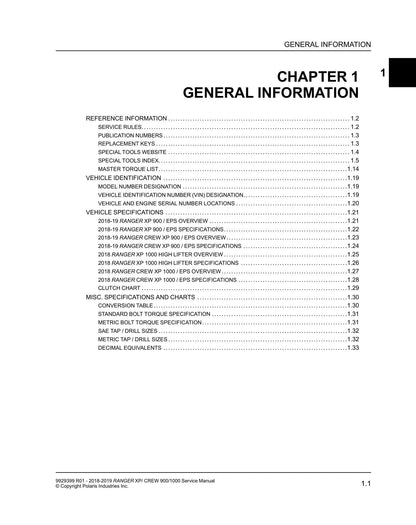 Polaris Ranger XP 900 1000 UTV Service Manual | 2018-2019 - sample page 9